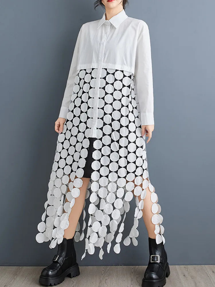 2025 Summer New Hollow Circle Tassel Stitching Casual Dress Women