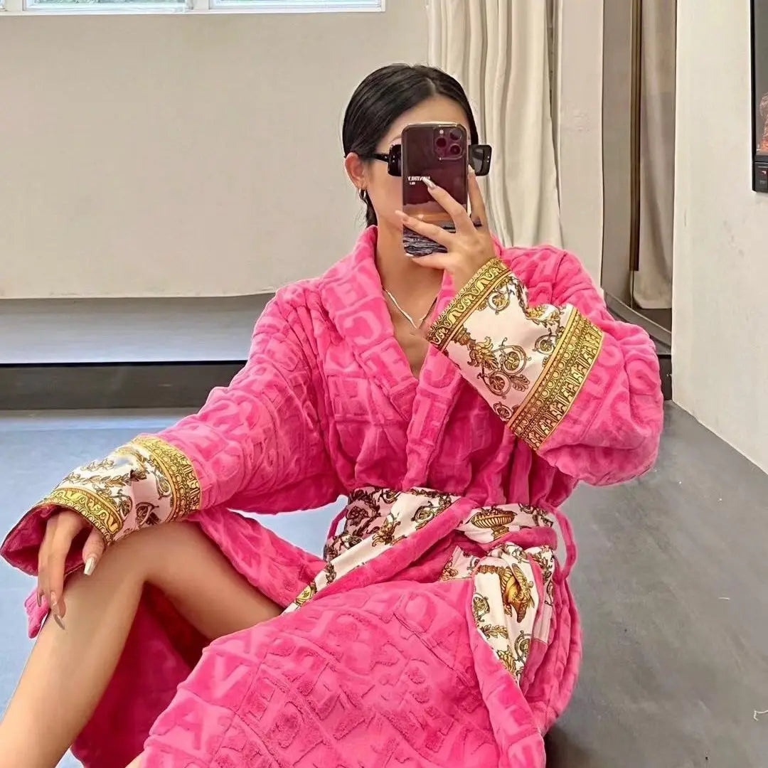 Elegant Luxurious Plush Unisex Bathrobe Ultra-Soft Sash Pockets Long Sleeves