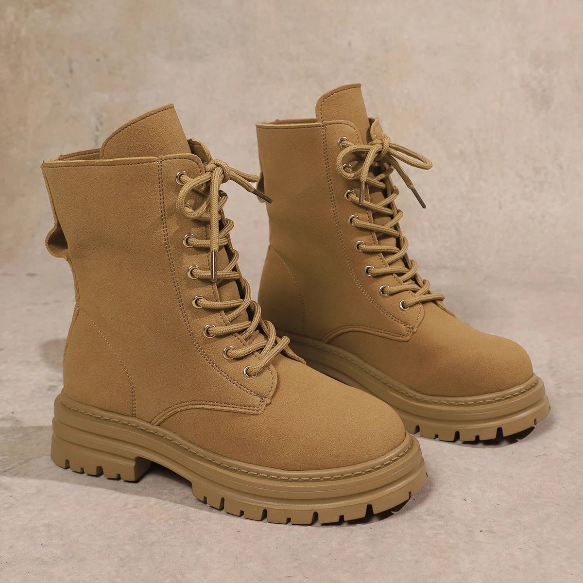 Casual Thick Bottom Khaki Ankle Boots