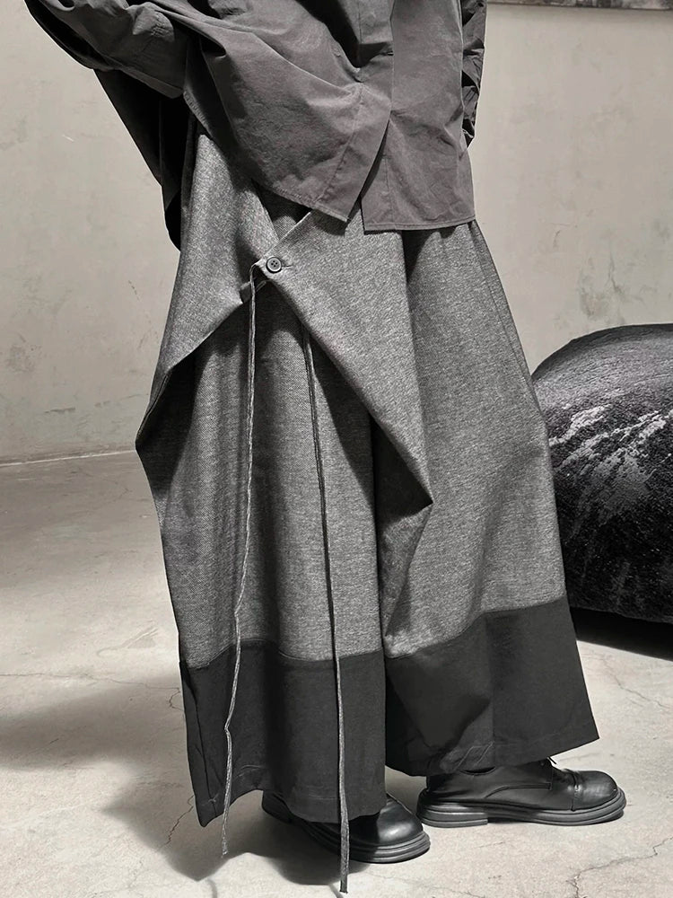 High Elastic Waist Dark Gray Irregular Bandage Wide Leg Pants Autumn 2025