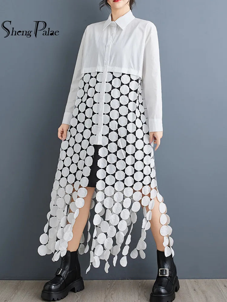 2025 Summer New Hollow Circle Tassel Stitching Casual Dress Women