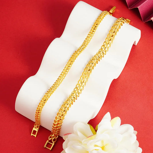 Luxury 24K 9999 Pure Gold real gold Snake Bone Bracelet Men's and Women's Watch Buckle Chain