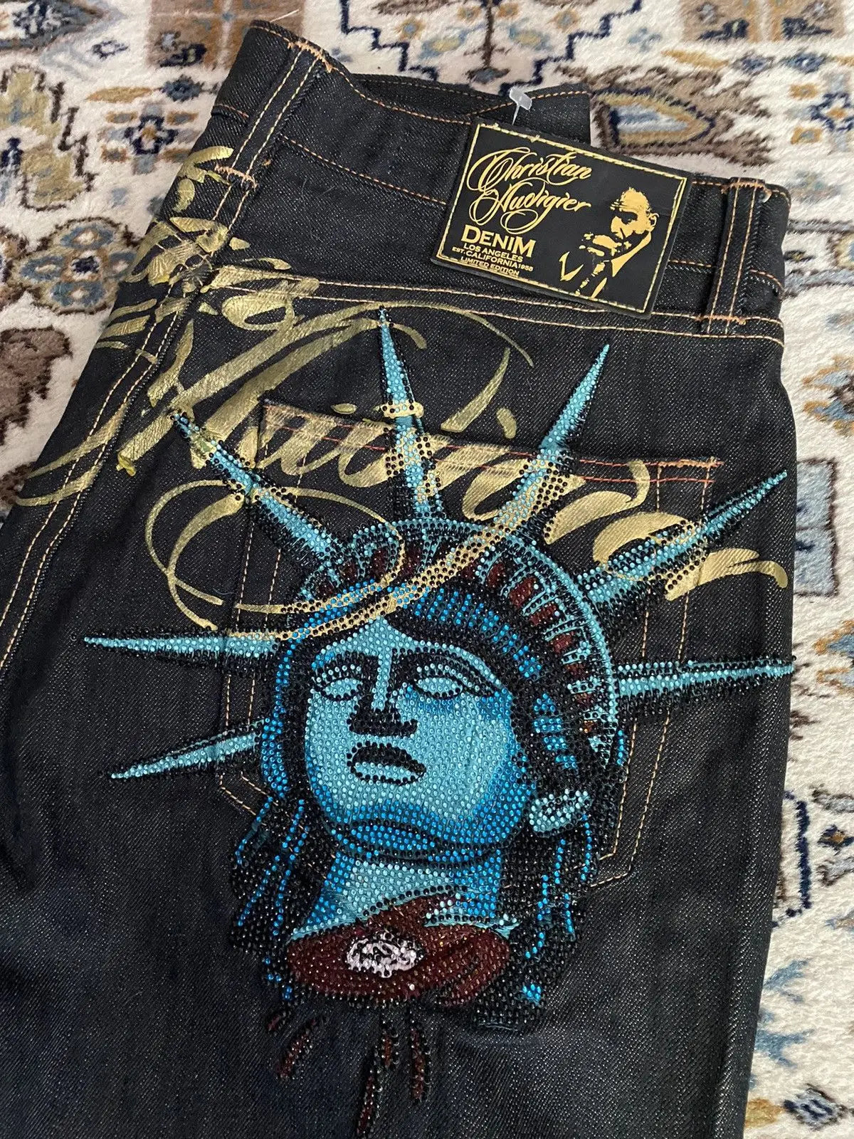 Vintage Statue of Liberty Diamonds Harajuku Y2K Jeans