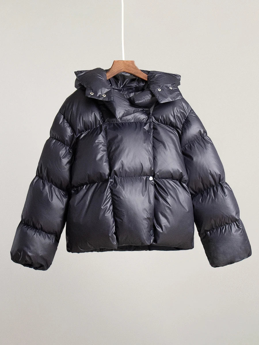 Gray Oversized Short Hooded Puffer Coat  Parka for Autumn Winter 2025