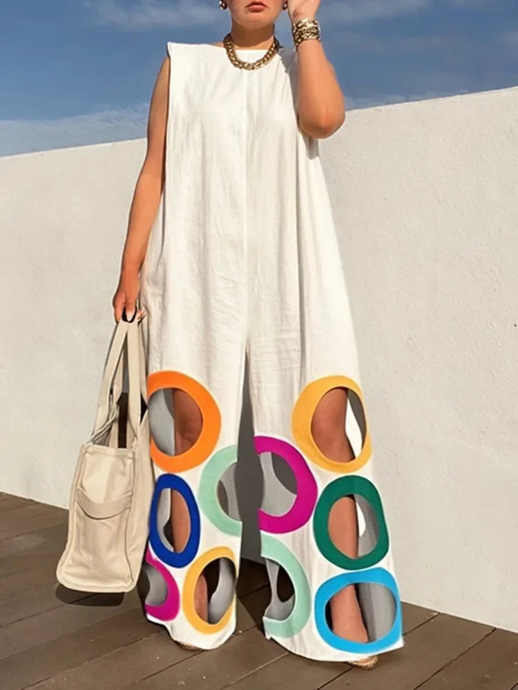 Women's Summer Colorful Circle Cutouts Hollow Out Jumpsuits Casual Elegant Jump Suits 2025