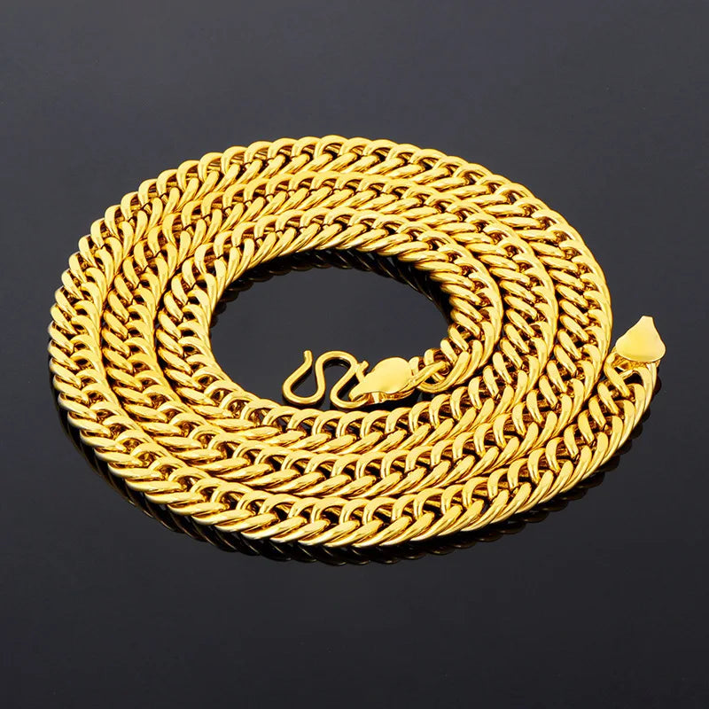 Wide 8mm Gloss Double Buckle Boss Necklace Luxury 24K 9999 Pure Gold real gold Atmospheric Men's Necklace