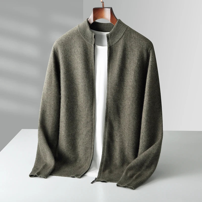 100% Merino Wool Men's Warm Sweater Mock Collar
