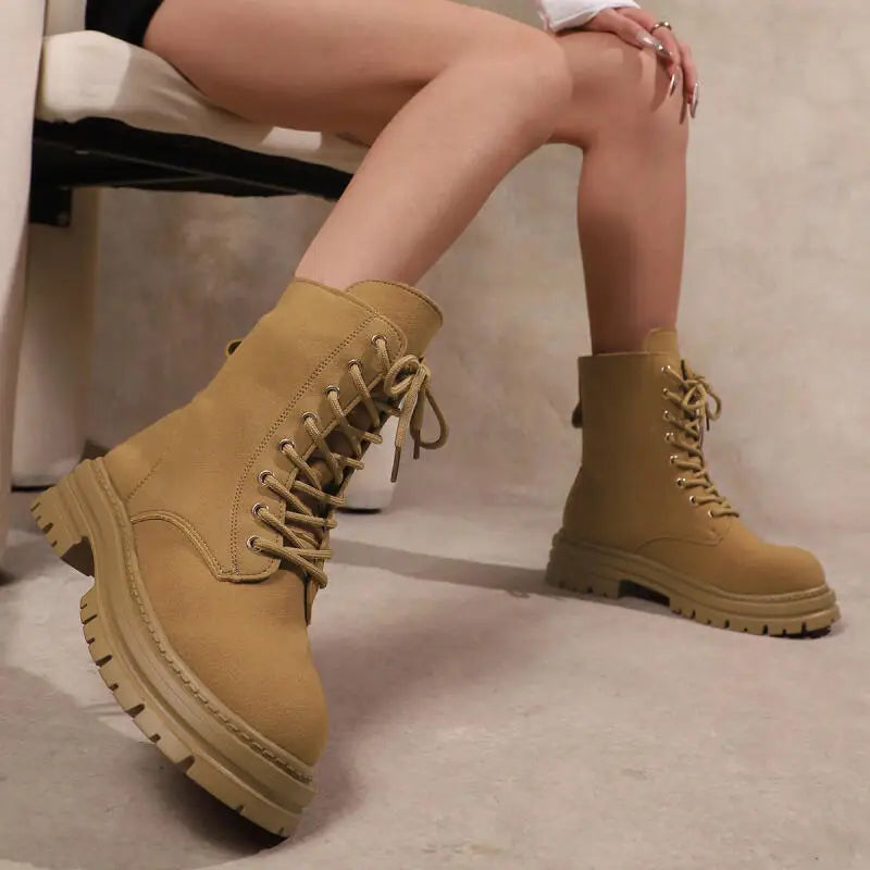 Casual Thick Bottom Khaki Ankle Boots