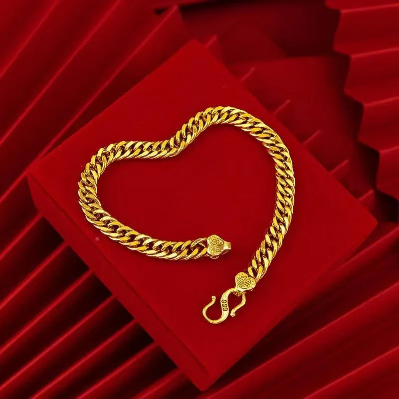 Luxury 24K 9999 Pure Gold real gold Men's & Women's Buckle Bracelet Boss Necklace