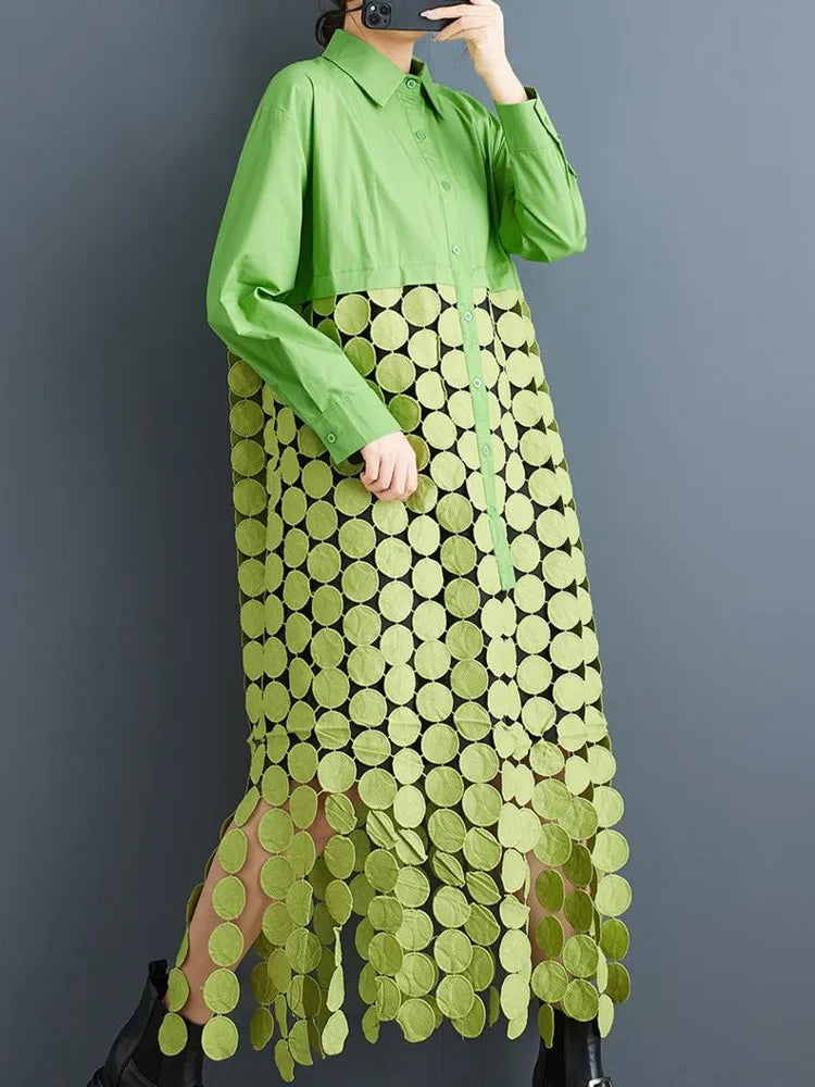 2025 Summer New Hollow Circle Tassel Stitching Casual Dress Women