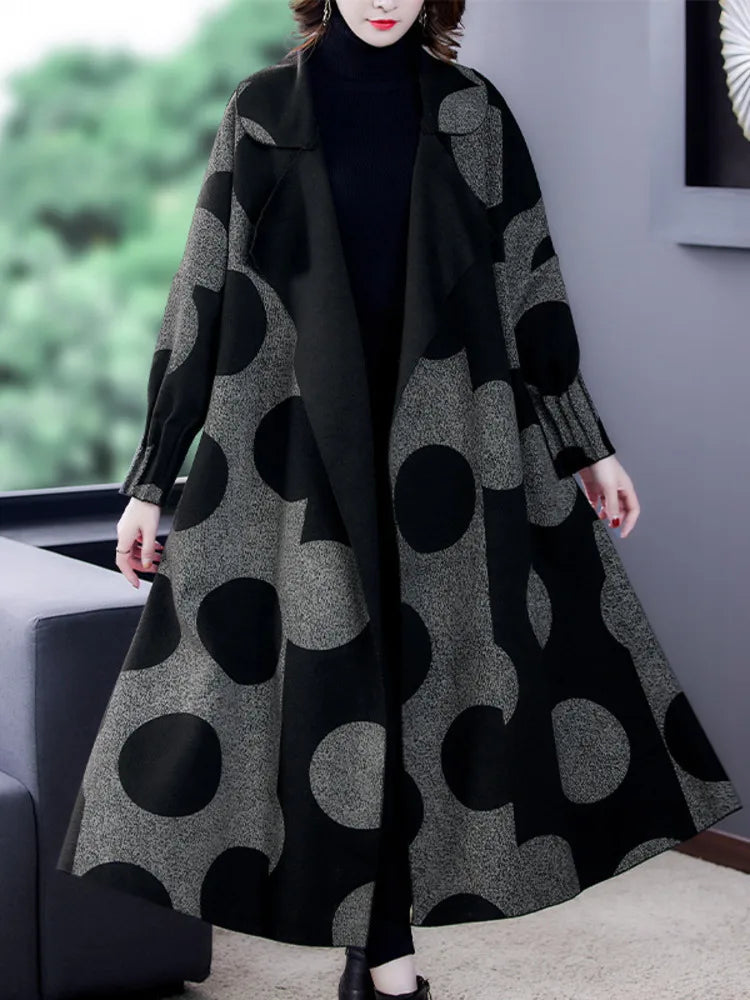 2025 New Autumn and Winter turn-down collar Batwing Sleeves polka dots printed cardigan Jacket
