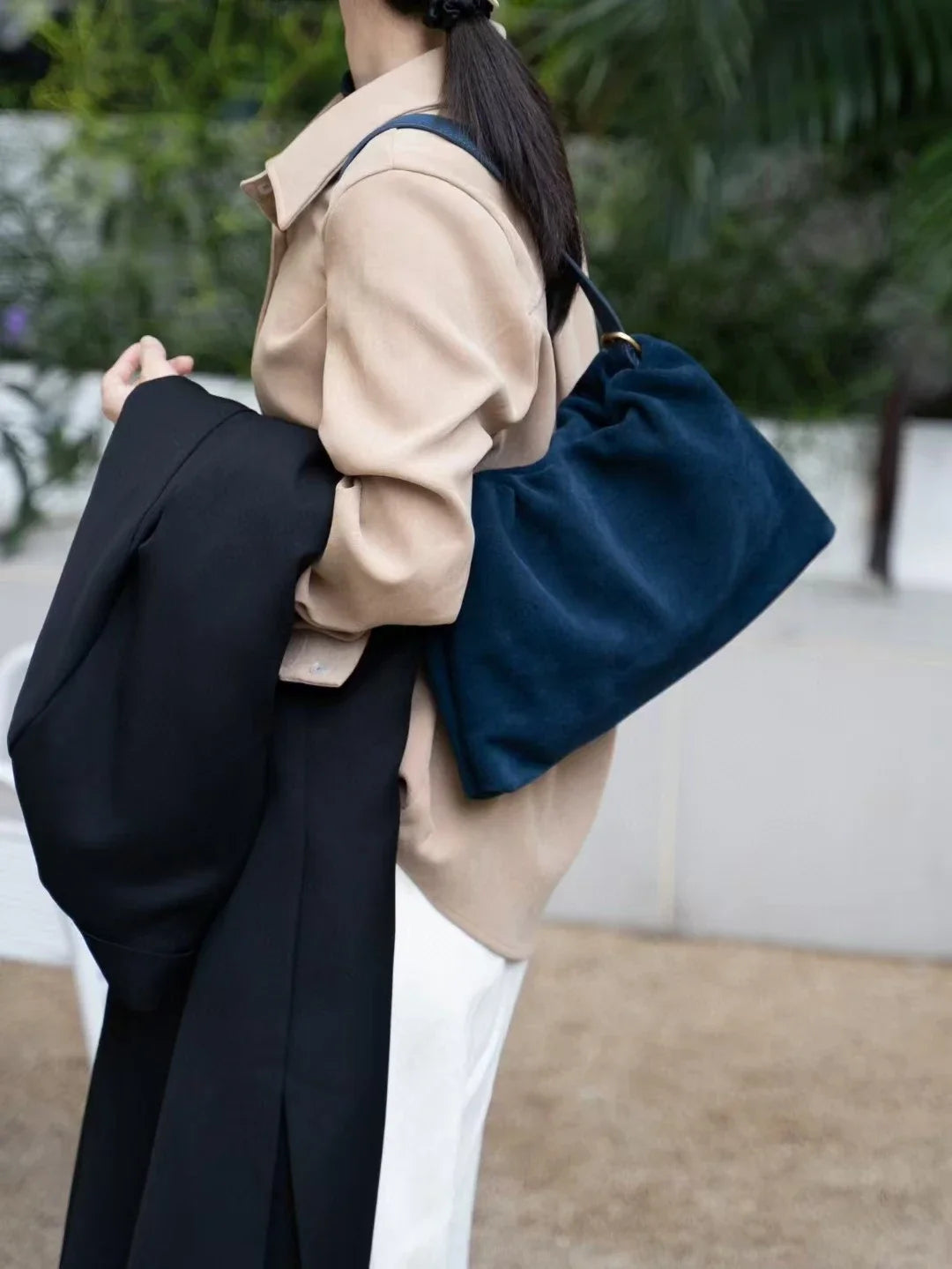 Elegant Khaki Coffee Matte Suede Shoulder Bag
