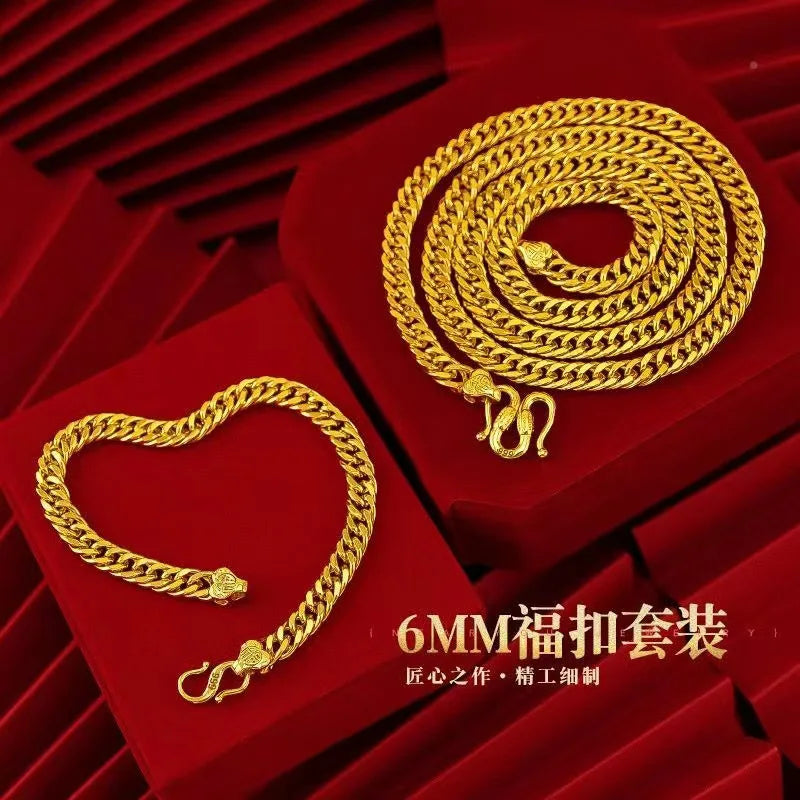 Luxury 24K 9999 Pure Gold real gold Men's & Women's Buckle Bracelet Boss Necklace