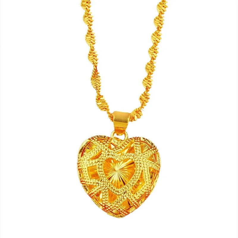 24K Gold Butterfly Heart-Shaped Pure AU999 Necklace