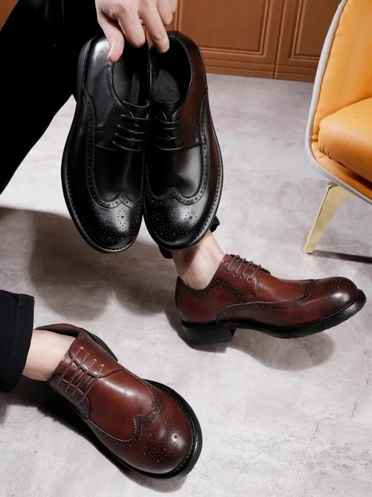 Brogue Shoes Men Vintage Handmade Genuine Leather Dress Shoes New