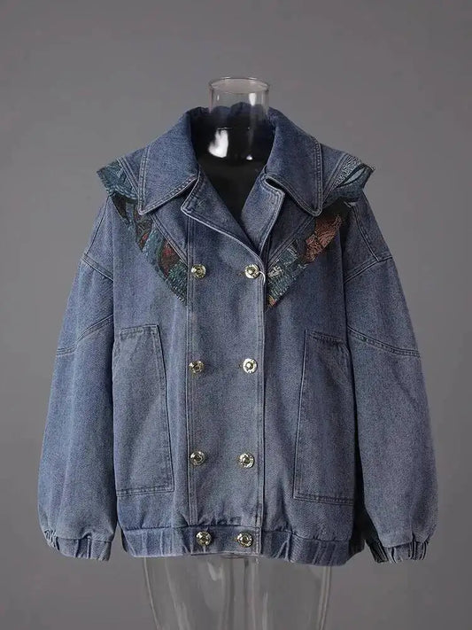 Blue Bow Back Plus Size Denim Jacket – Spring Autumn 2025