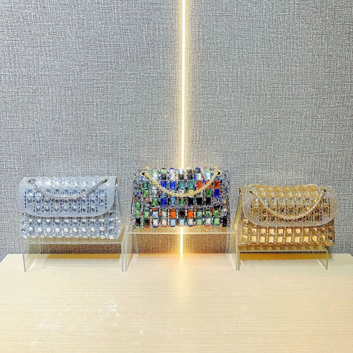 Shiny Glass Rhinestone Clutch Bag as Underarm or Shoulder Messenger Bag