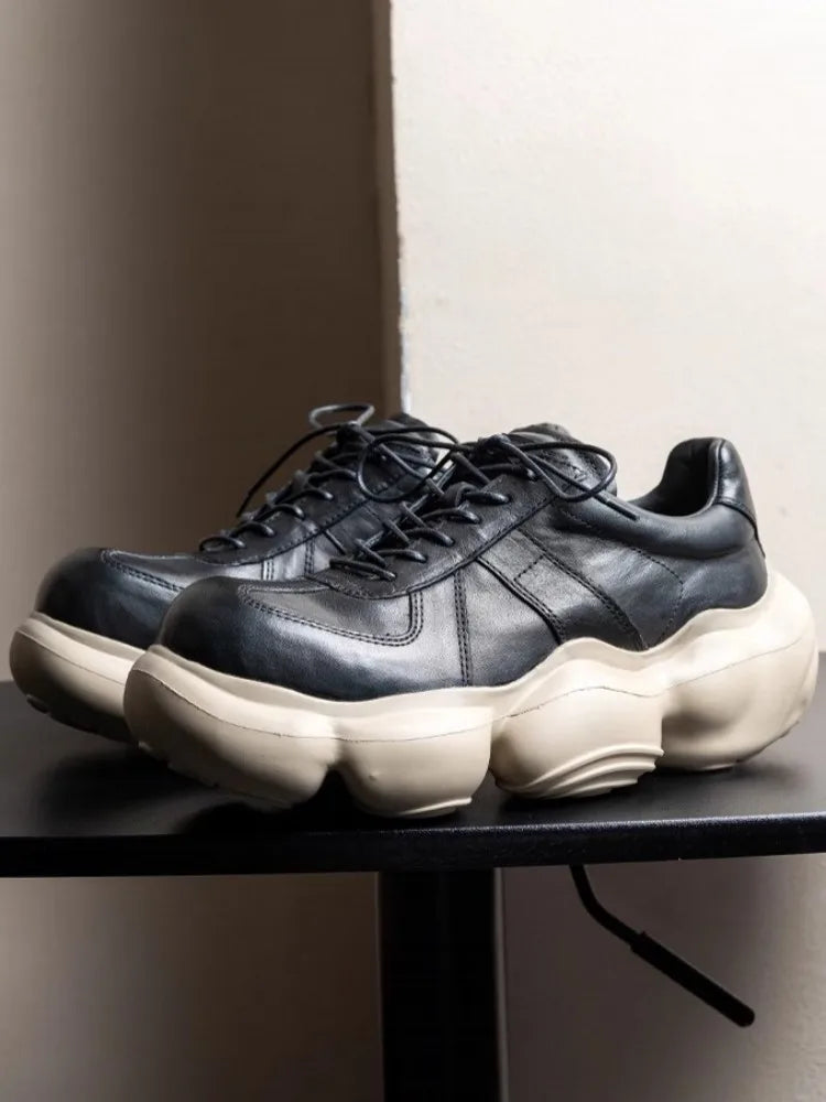 Handmade Genuine Leather Height Boost Sneakers Top Quality