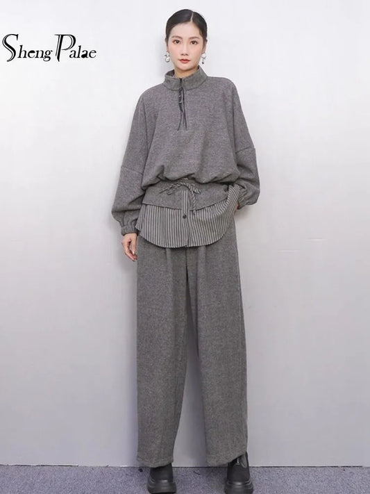 2025 New Autumn Winter Stand Collar Full Sleeve Zip-Up Sweatshirt & Pants Set