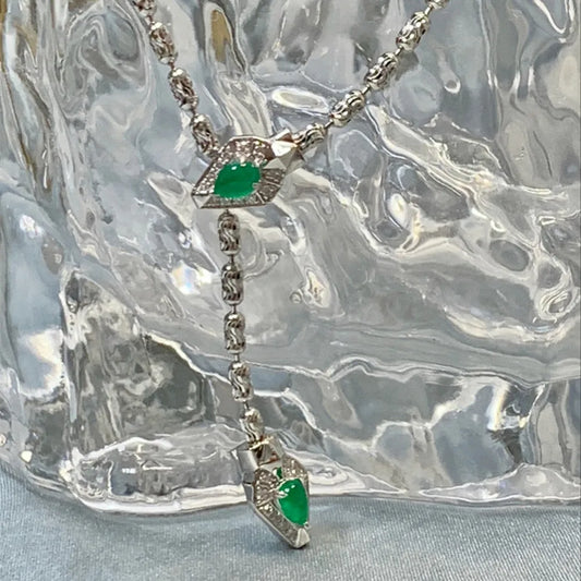 Shelly Real 18K White Gold Snake Necklace w/ Diamonds & Emeralds | AU750