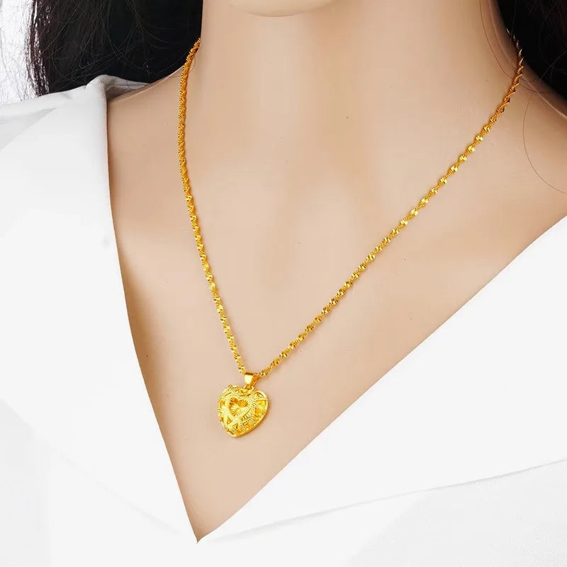 24K Gold Butterfly Heart-Shaped Pure AU999 Necklace