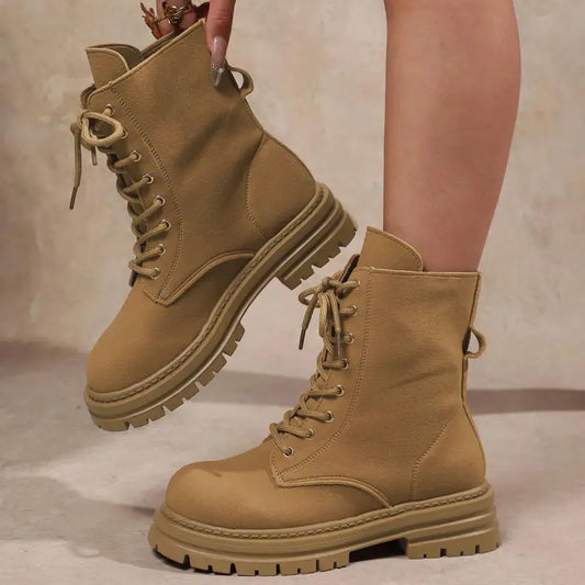 Casual Thick Bottom Khaki Ankle Boots