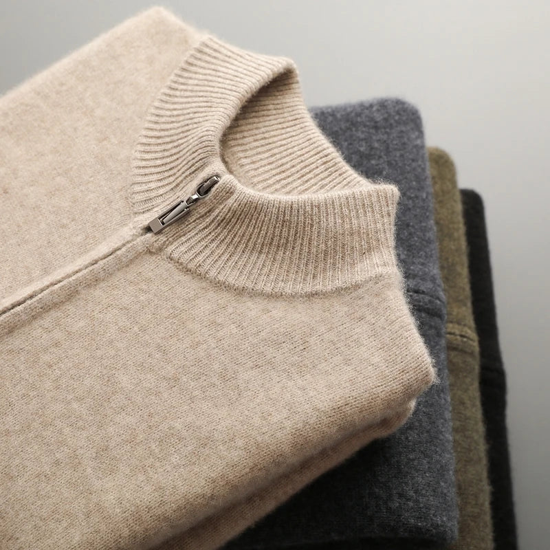 100% Merino Wool Men's Warm Sweater Mock Collar
