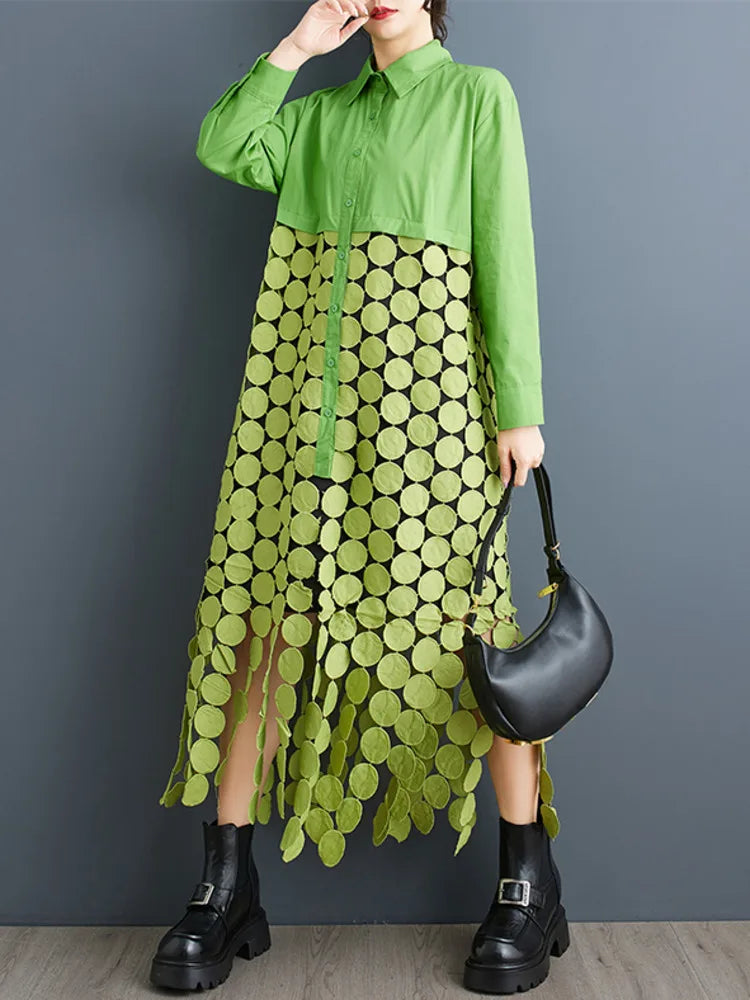 2025 Summer New Hollow Circle Tassel Stitching Casual Dress Women