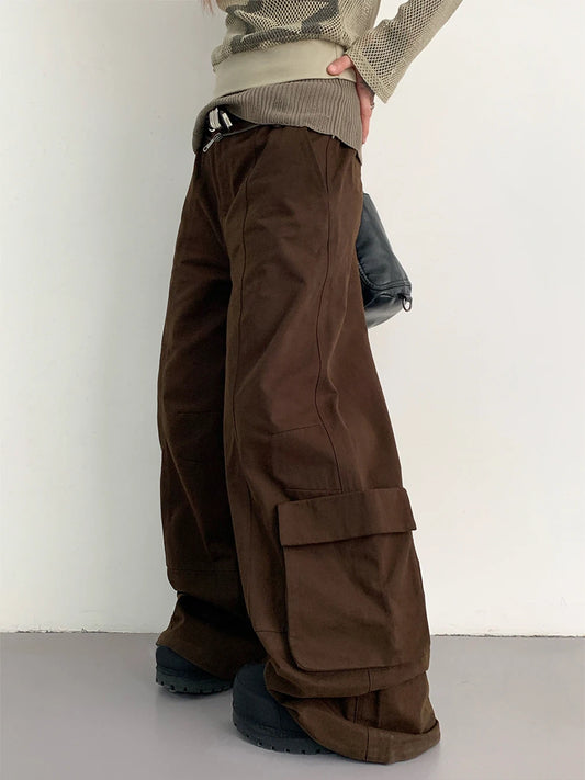 Caramel High-Waisted Wide Leg Cargo Pants for Women