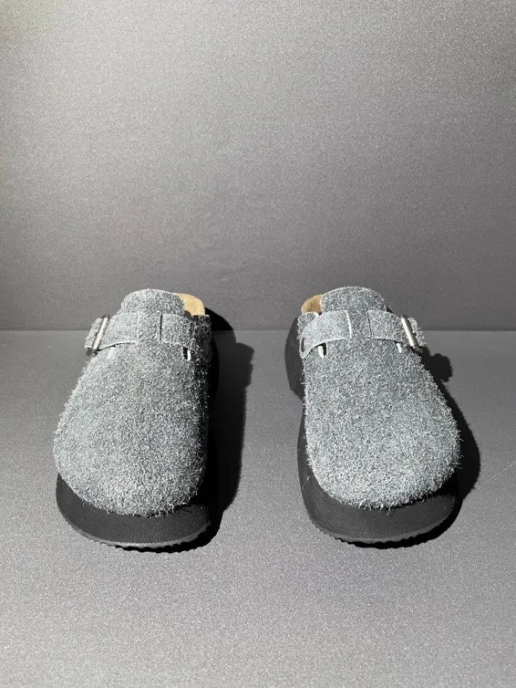 Vintage Cow Suede Outside Genuine Leather Platform Sandal Men Casual Harajuku Sandals