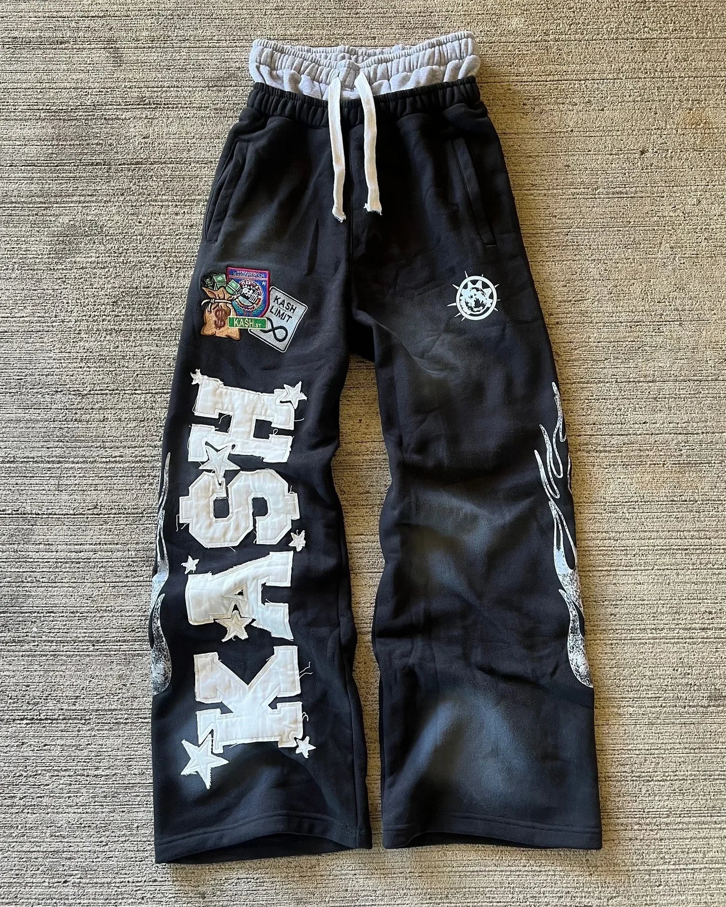 American Letter Patch Retro Double Layer Design Y2K Baggy Sweatpants