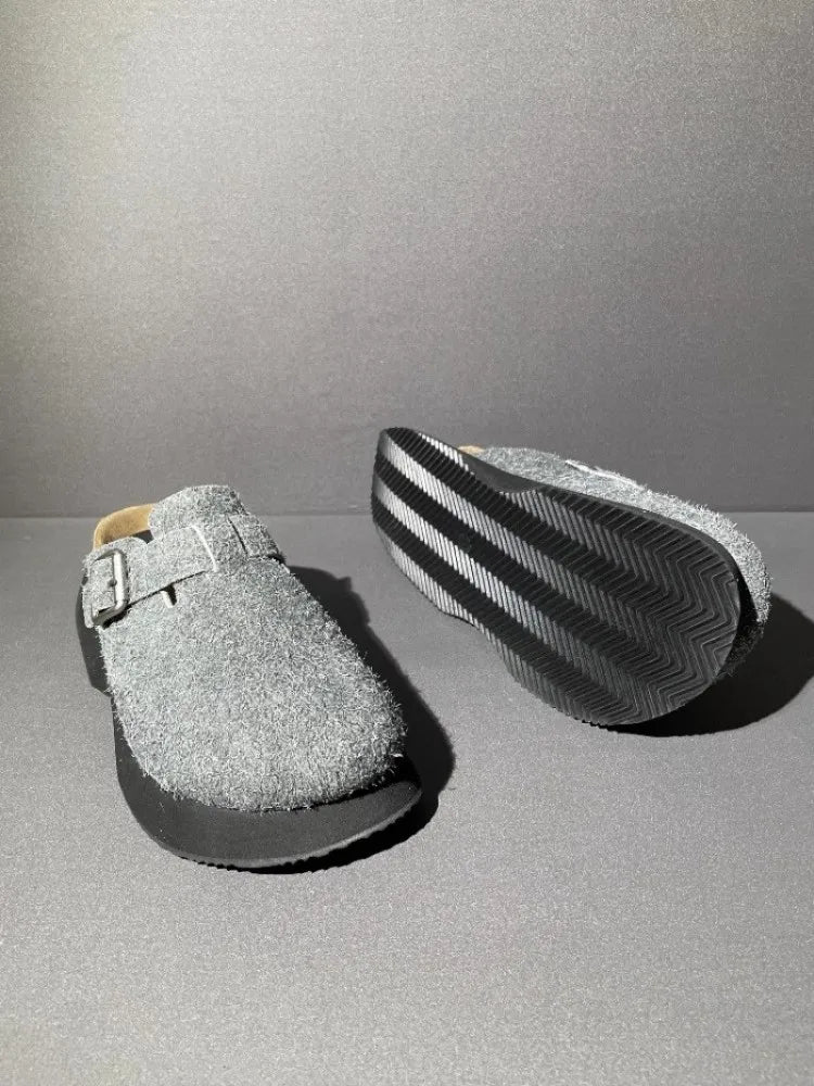Vintage Cow Suede Outside Genuine Leather Platform Sandal Men Casual Harajuku Sandals