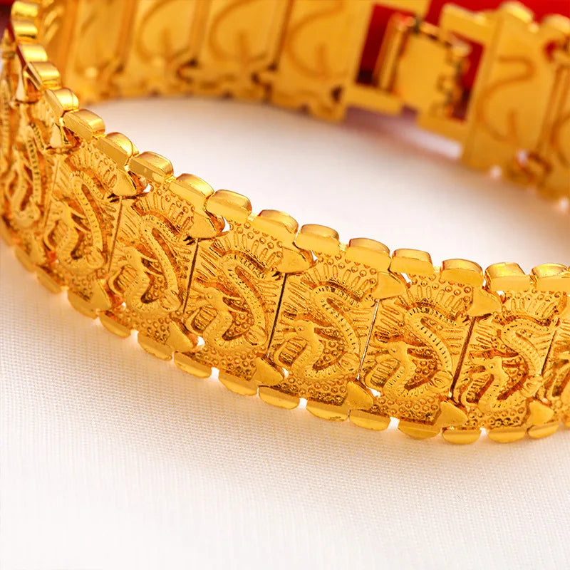 Domineering Dragon pattern Watch Chain for Men 24K gold, AU999 Ancient Gold Chain for daily wear
