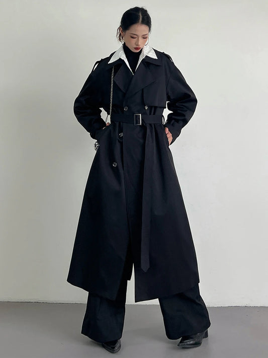Women's Black Plus Size Long Trench Coat Autumn 2025