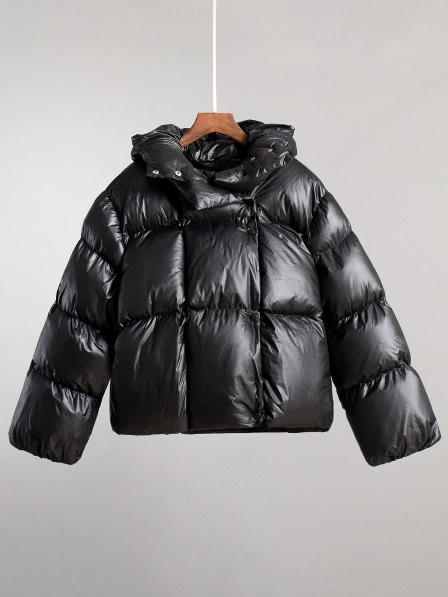 Gray Oversized Short Hooded Puffer Coat  Parka for Autumn Winter 2025