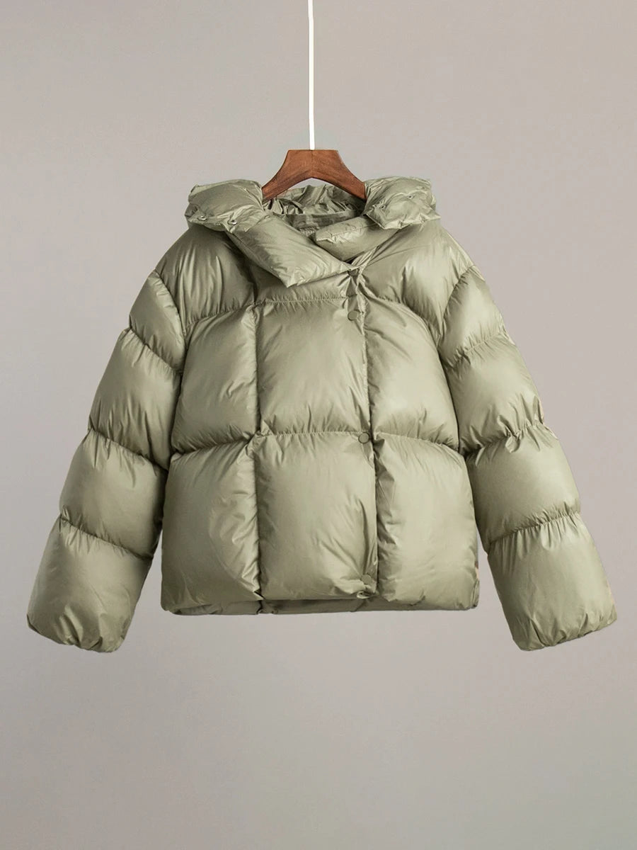 Gray Oversized Short Hooded Puffer Coat  Parka for Autumn Winter 2025