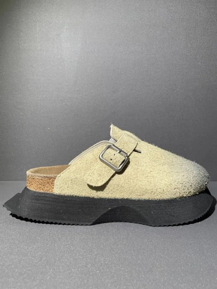 Vintage Cow Suede Outside Genuine Leather Platform Sandal Men Casual Harajuku Sandals
