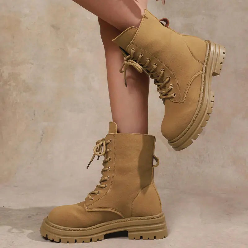 Casual Thick Bottom Khaki Ankle Boots
