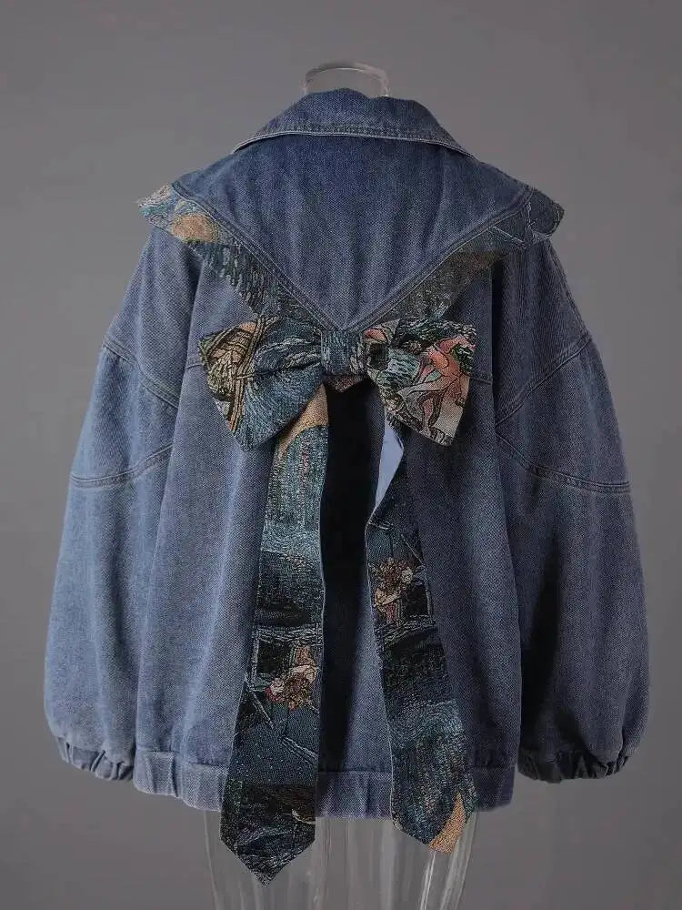 Blue Bow Back Plus Size Denim Jacket – Spring Autumn 2025