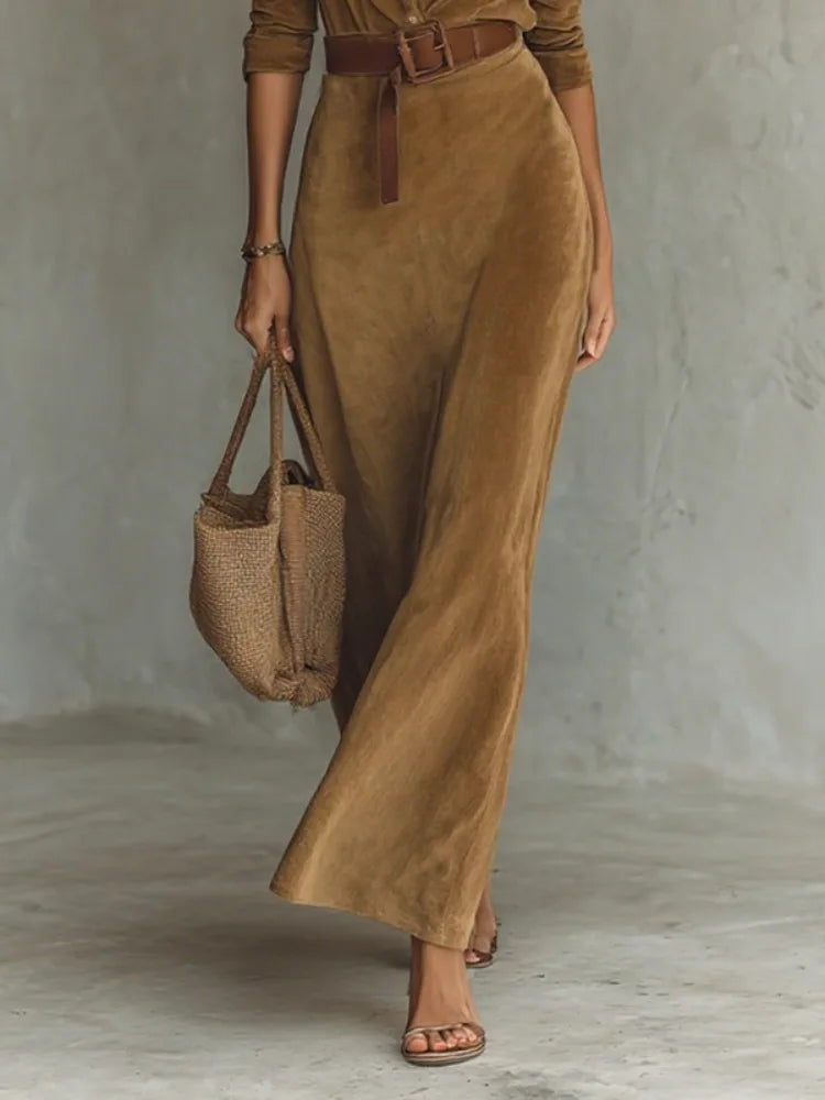 Women's Minimalist Solid Color Belted Lapel Shirt Dress