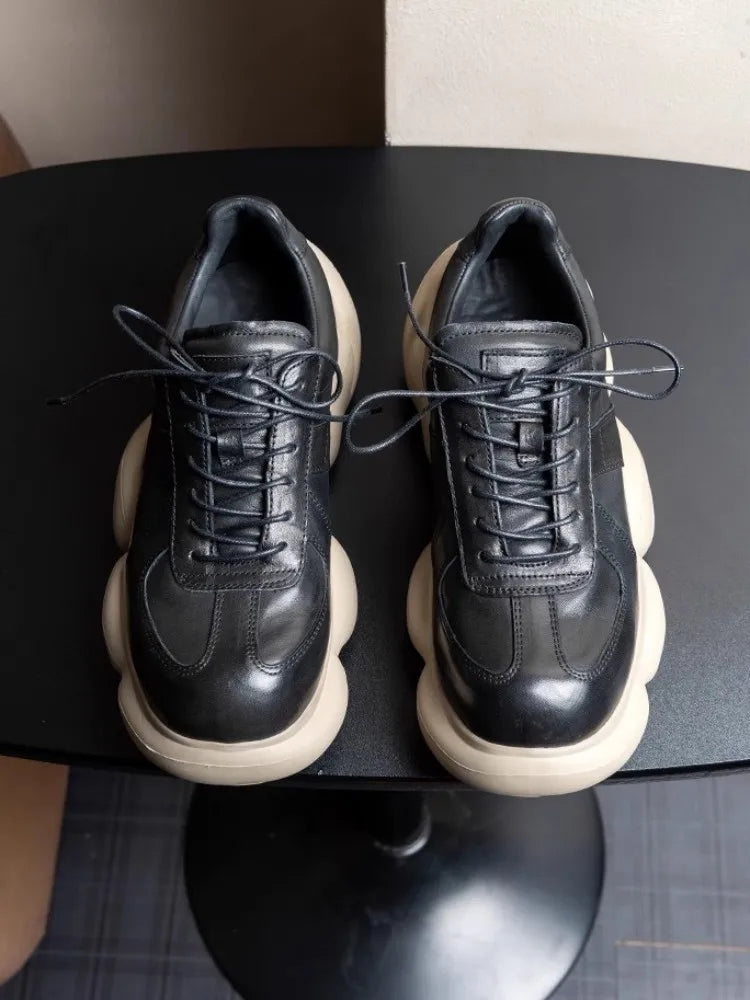 Handmade Genuine Leather Height Boost Sneakers Top Quality