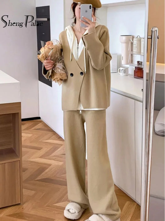 2025 New Autumn Winter Contrast Color Hoodie & Full-Length Pants Set