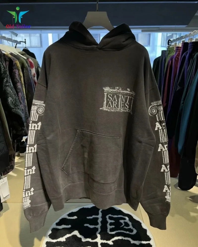 Latest 25SS Saint Classic Print Anime Washed Hoodie Hooded Sweatshirt