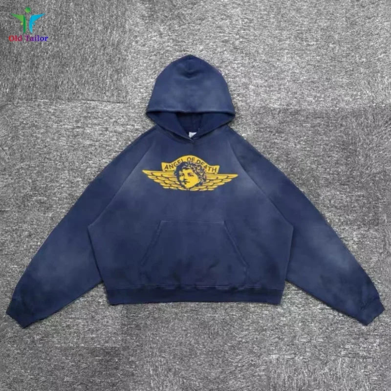 Latest 25SS Saint Classic Print Anime Washed Hoodie Hooded Sweatshirt