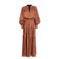 Vintage Dress with Lantern Sleeves Pleated Ruffle Edges Waist Cinching Long Skirt