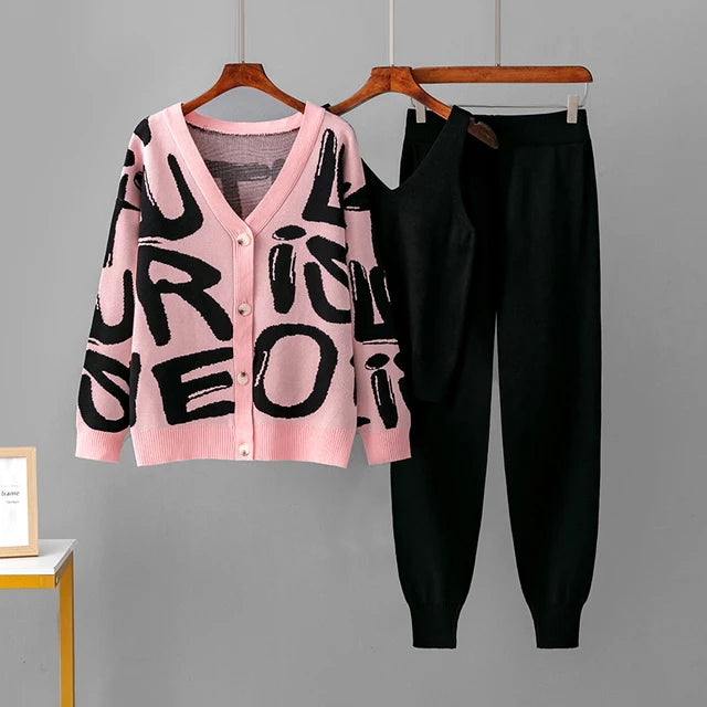 New Arrivals 2025 Autumn Winter 3-Piece Women's Cardigan Tracksuit