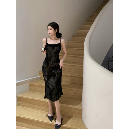 French Vintage Black Lace Dress Women's Elegant Strapless Dress