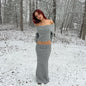 Knitted Long Sleeve Top and Skirt 2-Piece Set