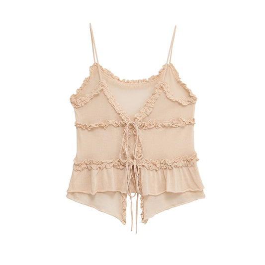V-neck ruffle edge knitted camisole cardigan for women