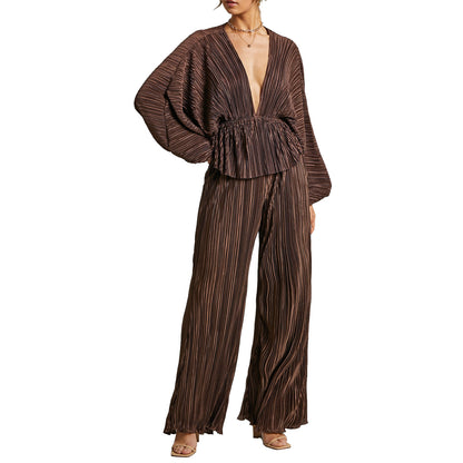 New Pleated Wide-Leg Pants Two-Piece Set Fashion Outfit